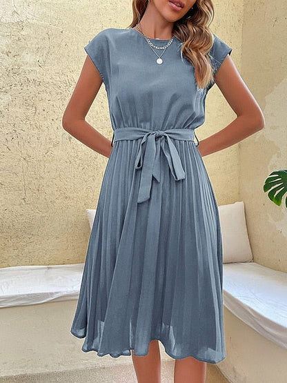 Damen Sommerkleid Plissiert Kurzärmelig