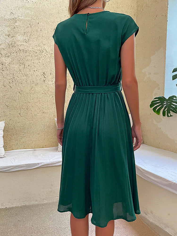 Damen Sommerkleid Plissiert Kurzärmelig