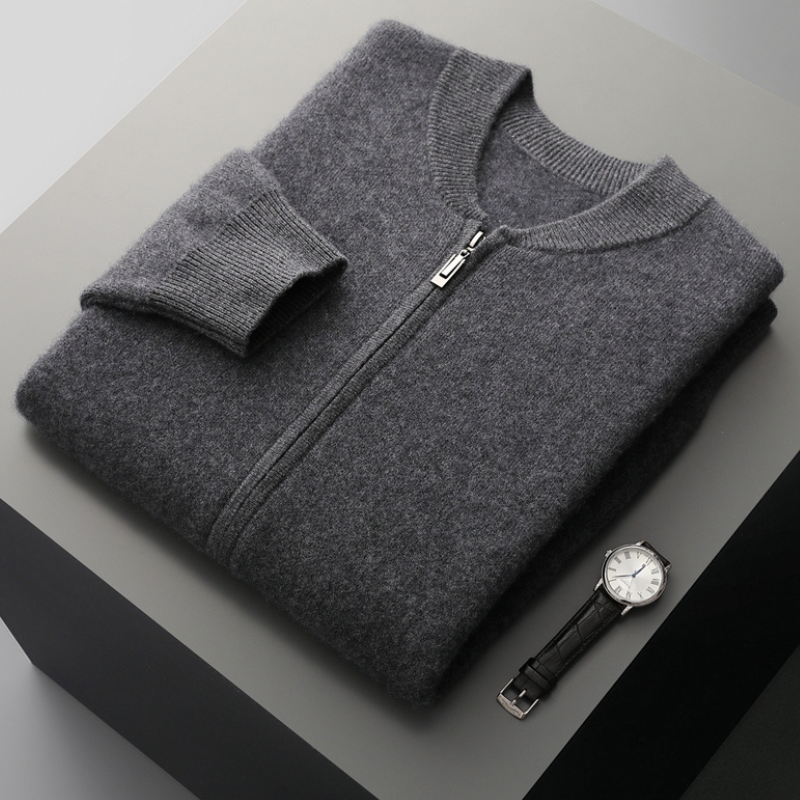 Herren Strickjacke Wollwarm mit Reißverschluss