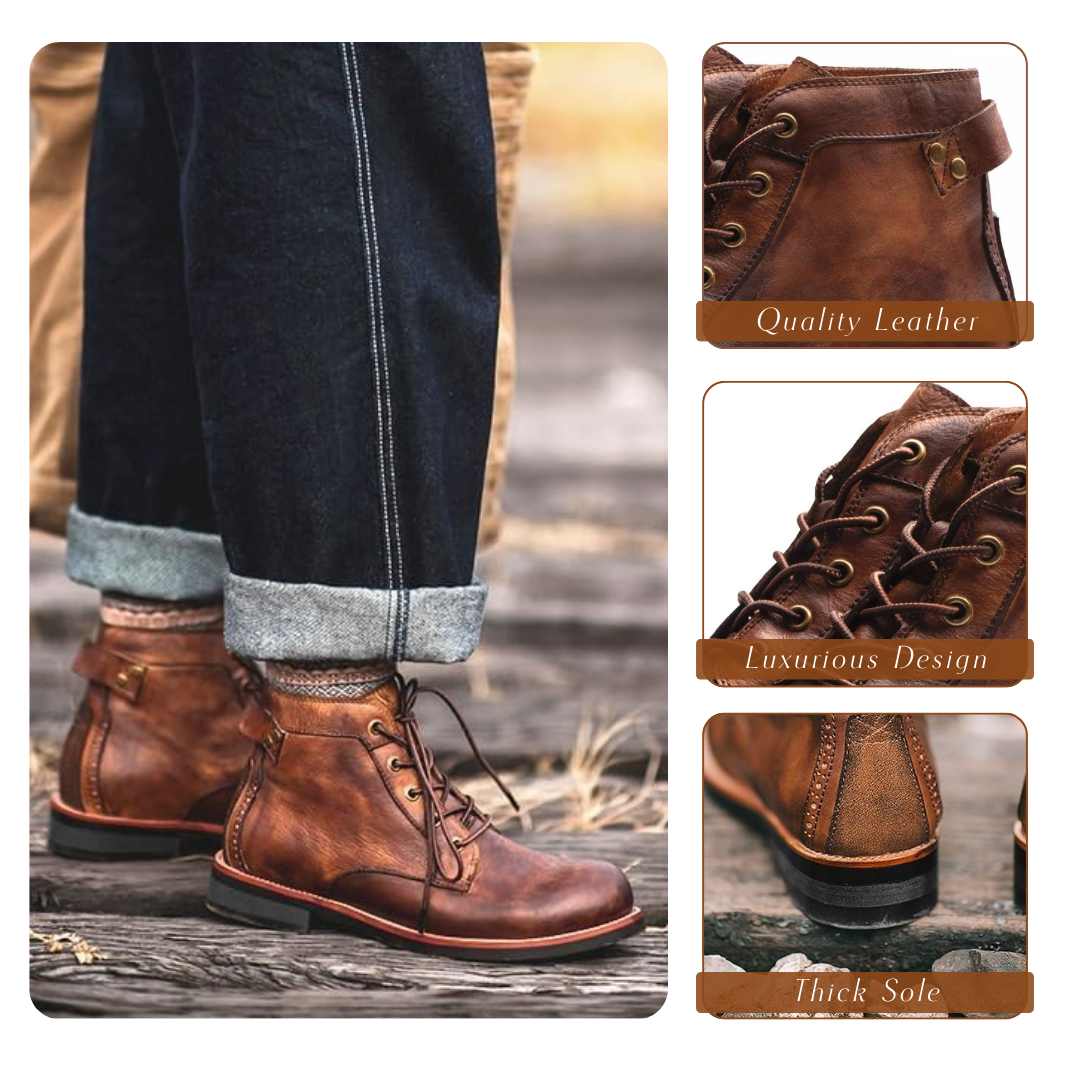 Herren Lederstiefel Klassisch Braun