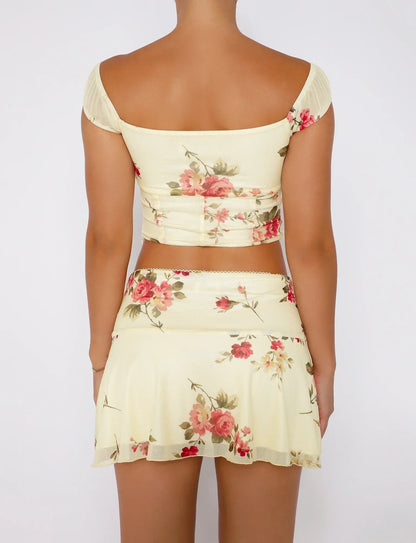 Damen Sommer- mit Ärmeln und Wickelrock Blumenmuster