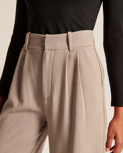 Damen-Hose Taupe Weite Bein