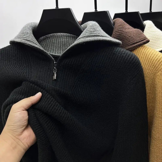 Herren Pullover Stehkragen Reißverschluss Sportlich Schwarz - Norvielle