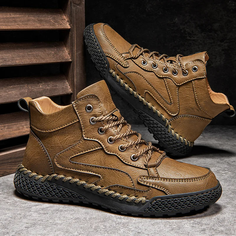 Herren Leder Wanderstiefel Robust Wasserfest