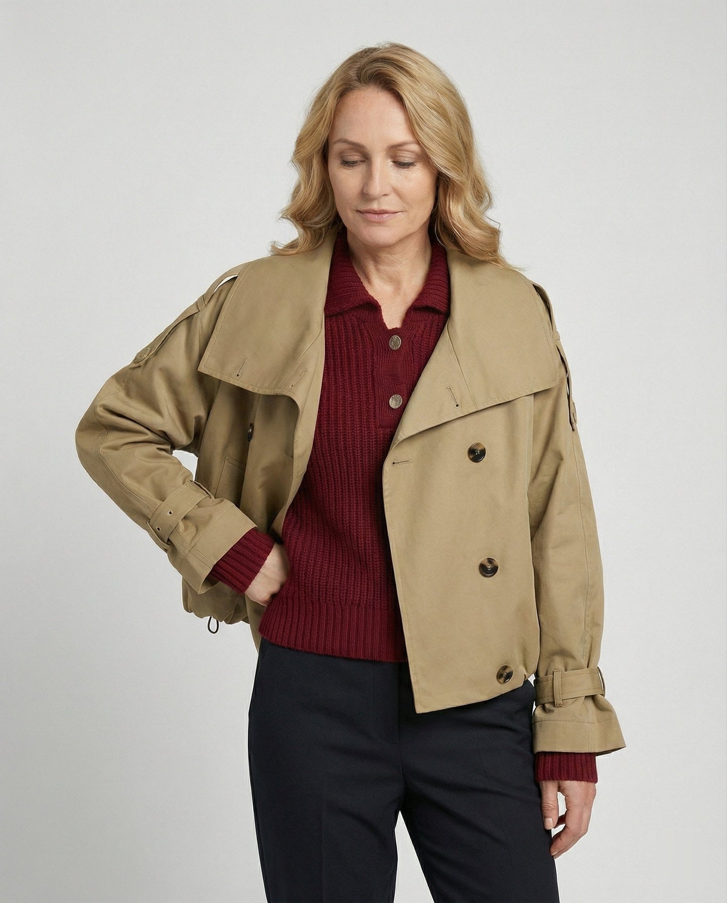 Damen Trenchcoat Kurz Oversize Beige - Norvielle