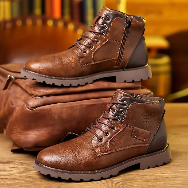 Damen Lederstiefel Reißverschluss Schwarz - Norvielle