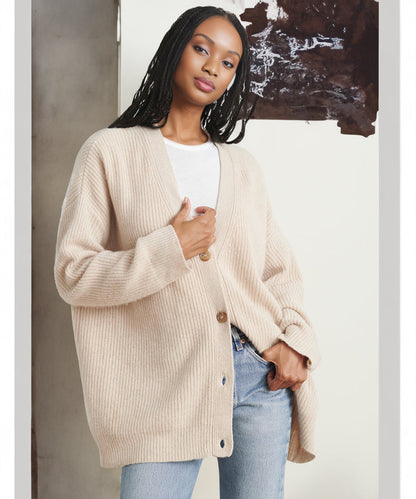 Damen Strickjacke Oversized Knöpfe Groß