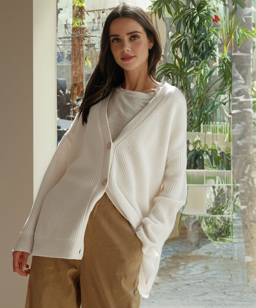 Damen Strickjacke Oversized Knöpfe Groß