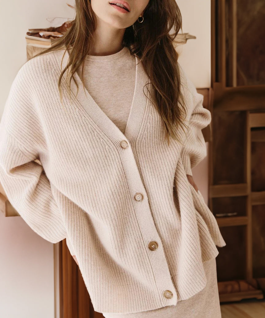 Damen Strickjacke Oversized Knöpfe Groß