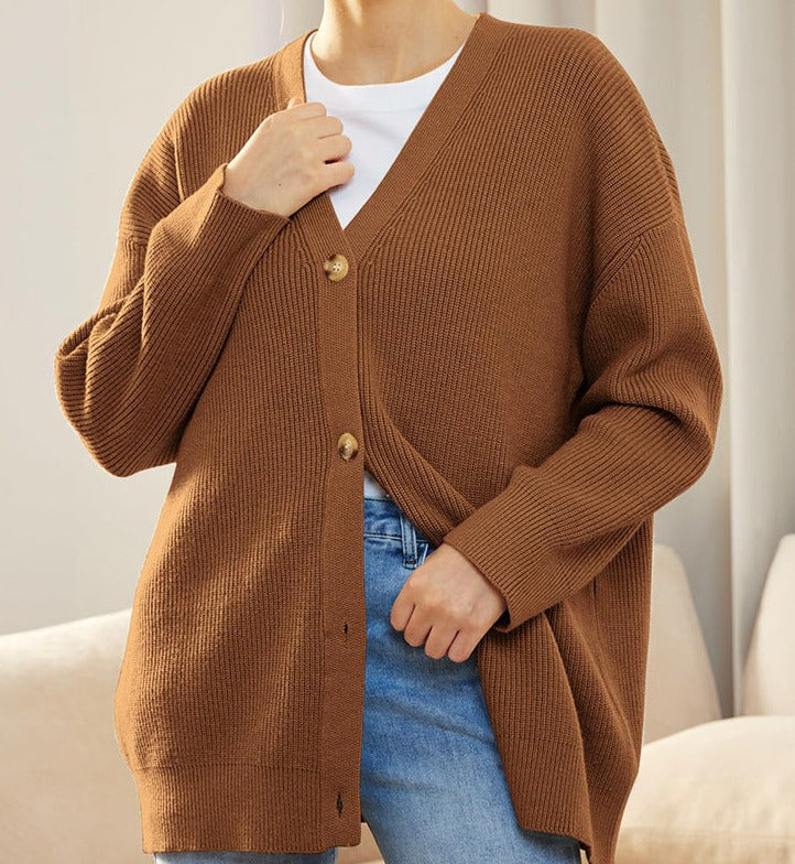 Damen Strickjacke Oversized Knöpfe Groß