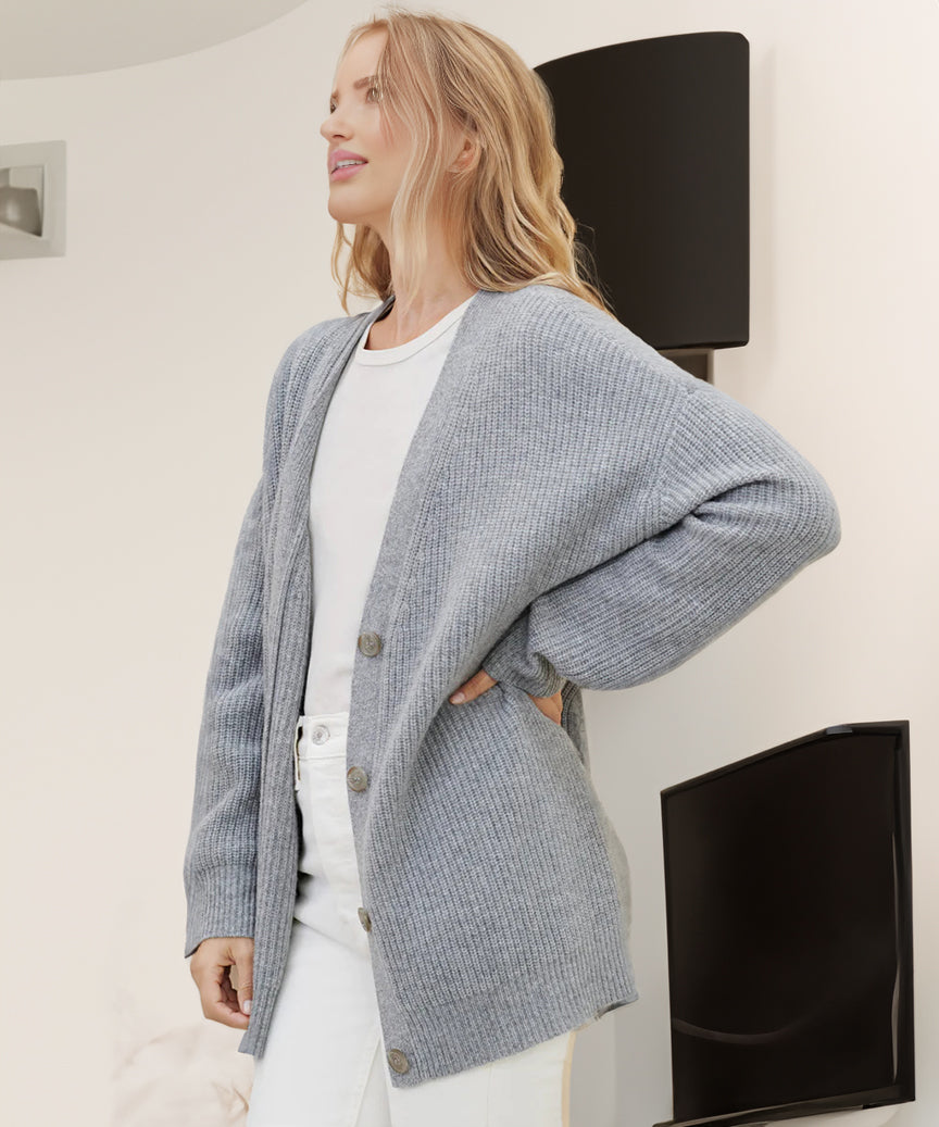 Damen Strickjacke Oversized Knöpfe Groß