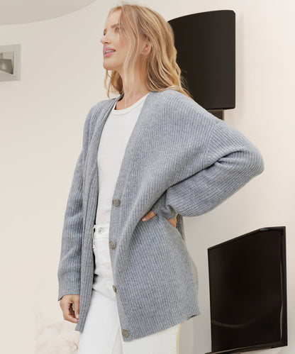 Damen Strickjacke Oversized Knöpfe Groß