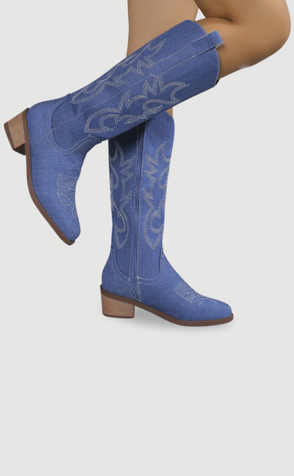 Damen Cowboy-Boots Denim Blau