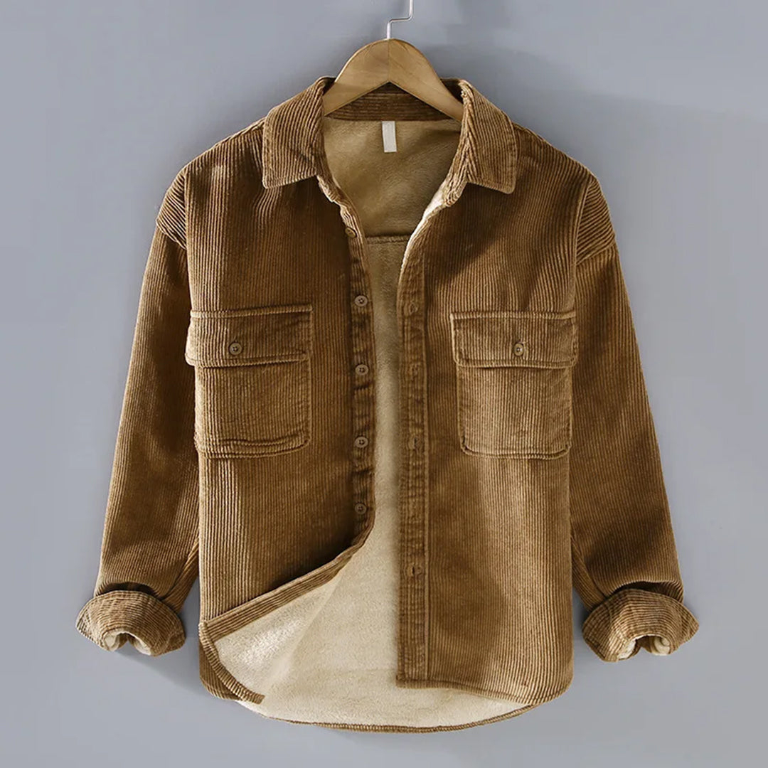 Herren Cordjacke Warm Grüne Steppjacke mit Knöpfen - Norvielle