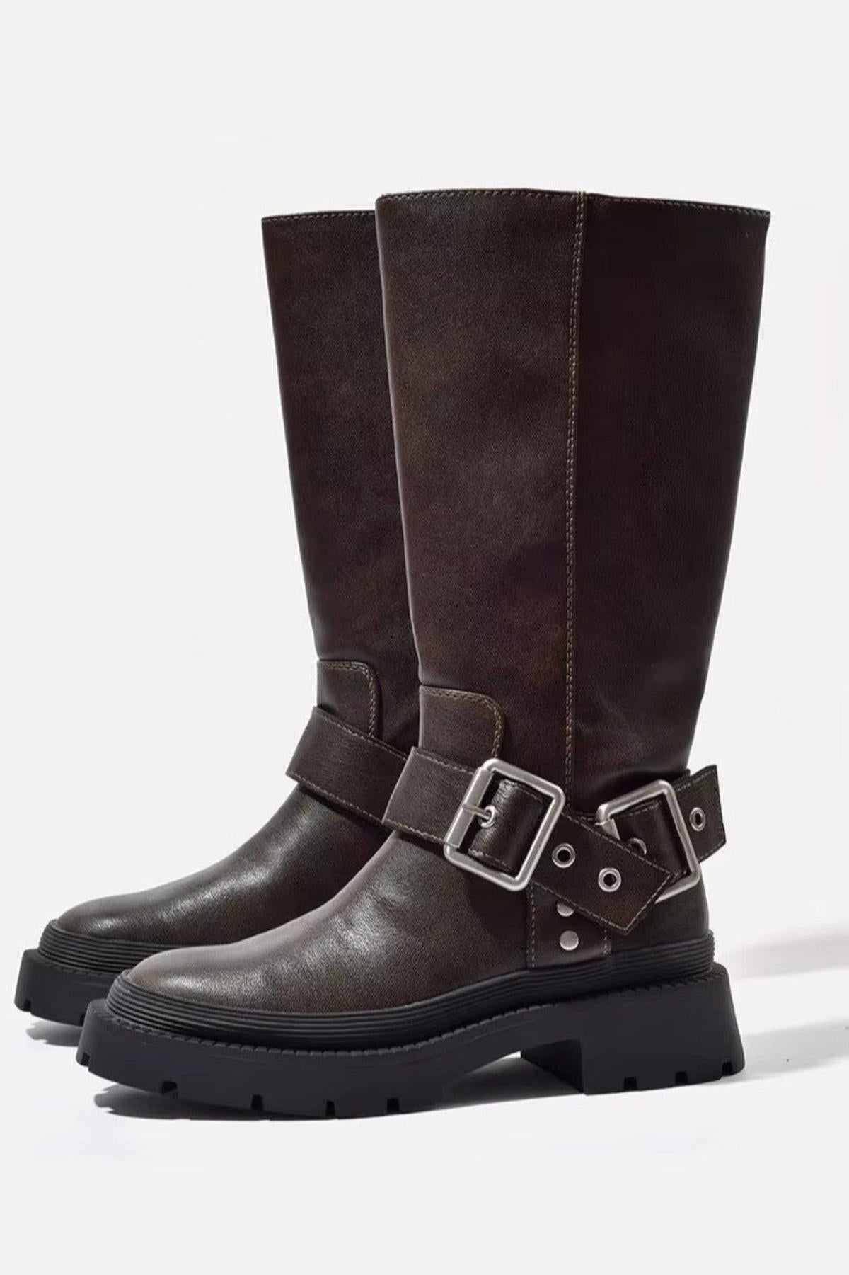 Damen Reitstiefel Robust Leder Schwarz - Norvielle