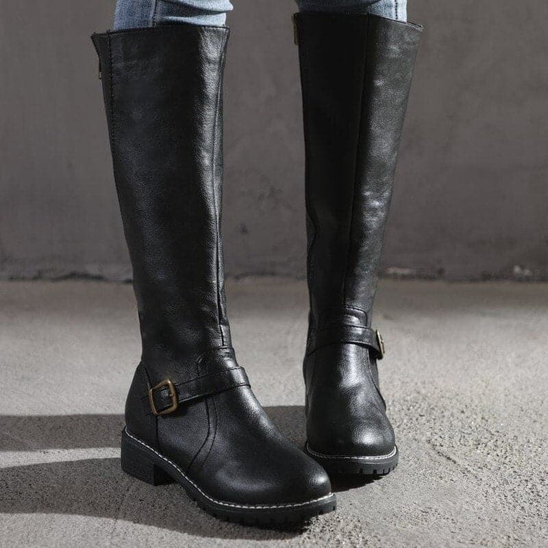 Damen Lederstiefel Flach Weite Passform Winter