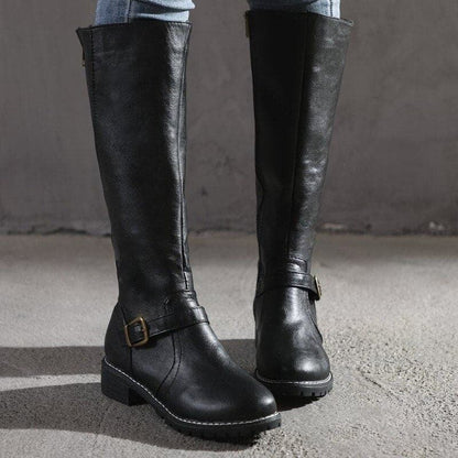 Damen Lederstiefel Flach Weite Passform Winter
