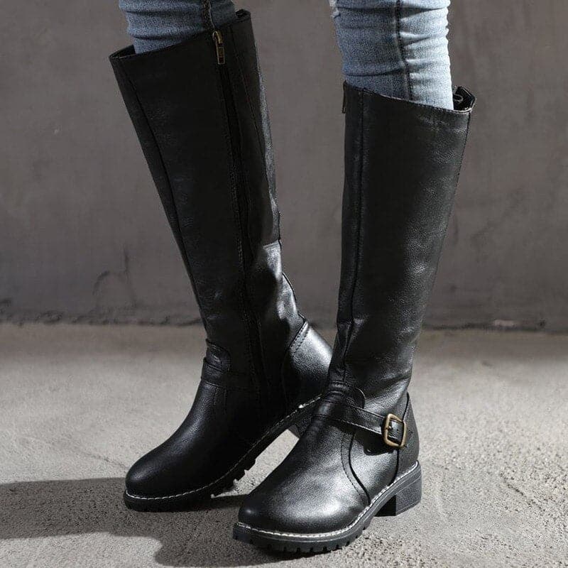 Damen Lederstiefel Flach Weite Passform Winter