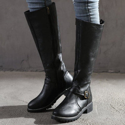 Damen Lederstiefel Flach Weite Passform Winter
