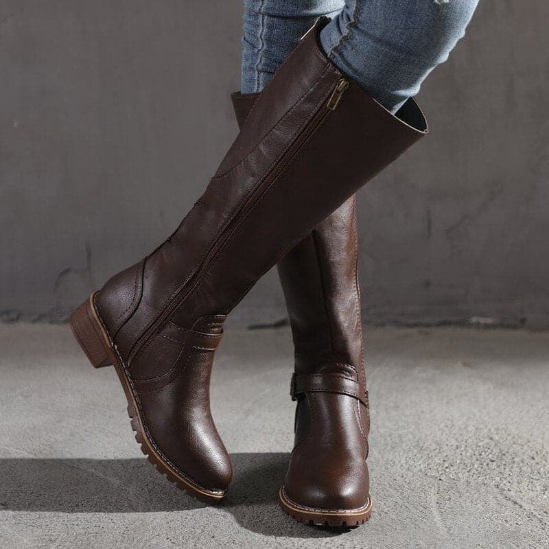 Damen Lederstiefel Flach Weite Passform Winter