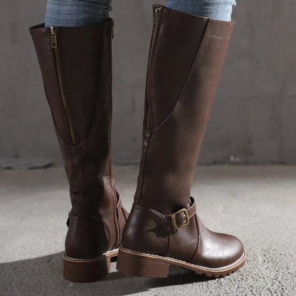 Damen Lederstiefel Flach Weite Passform Winter