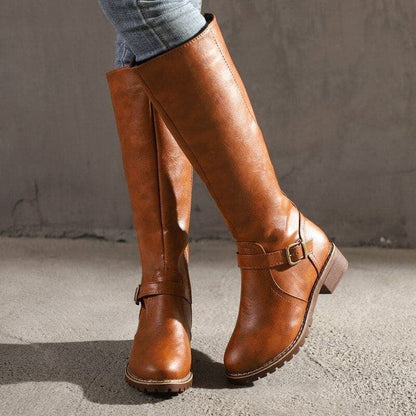 Damen Lederstiefel Flach Weite Passform Winter