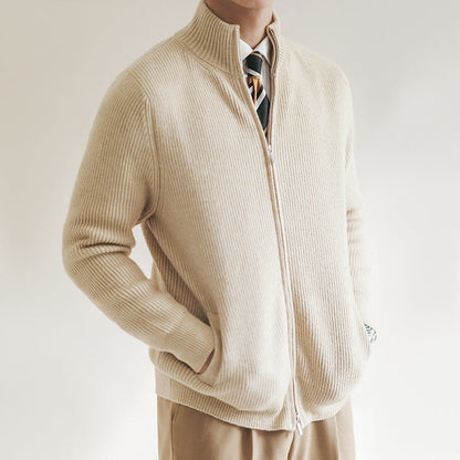 Herren Strickpullover Rippstruktur Reißverschluss