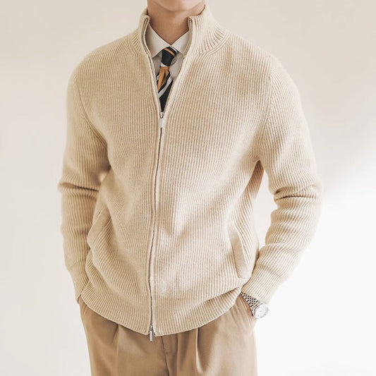Herren Strickpullover Rippstruktur Reißverschluss Beige - Norvielle