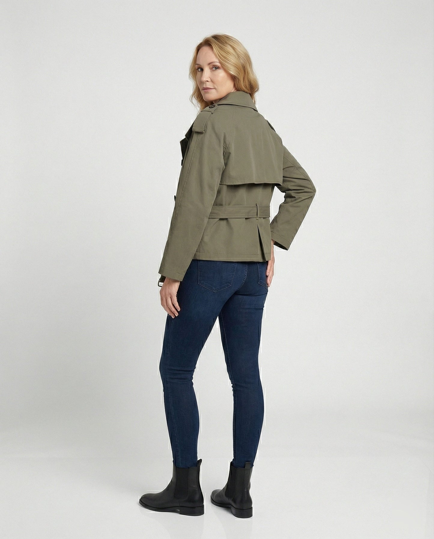 Damen Kurzmantel Grün Trenchcoat