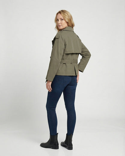 Damen Kurzmantel Grün Trenchcoat
