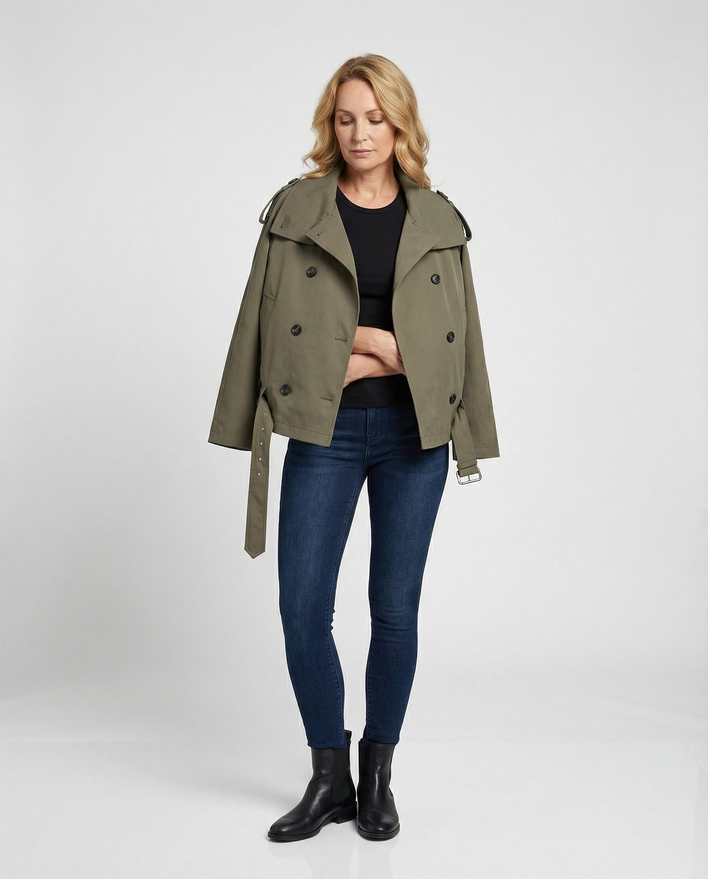 Damen Kurzmantel Grün Trenchcoat