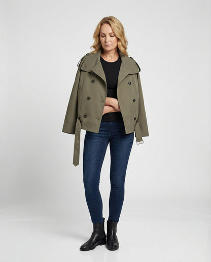 Damen Kurzmantel Grün Trenchcoat