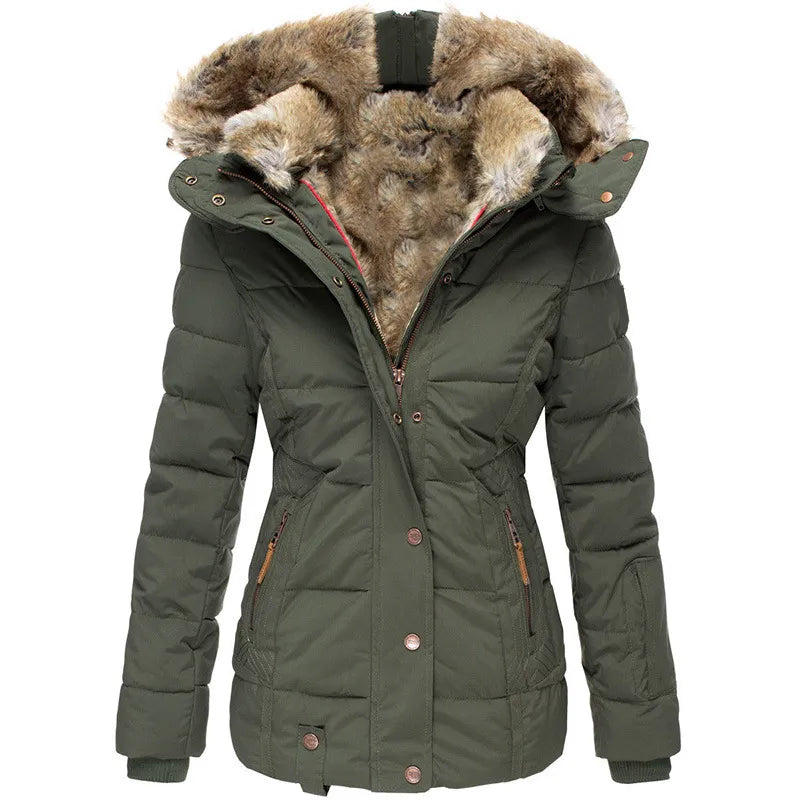 Damen Wintermantel Lang Fellkapuze Warm