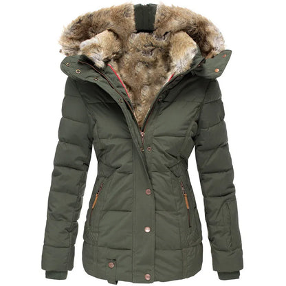 Damen Wintermantel Lang Fellkapuze Warm