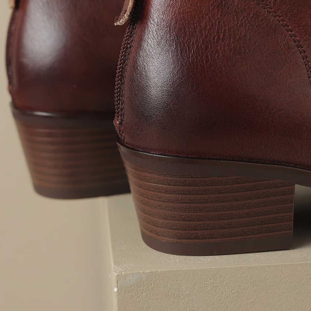 Damen Stiefelette Leder Elegant Blockabsatz