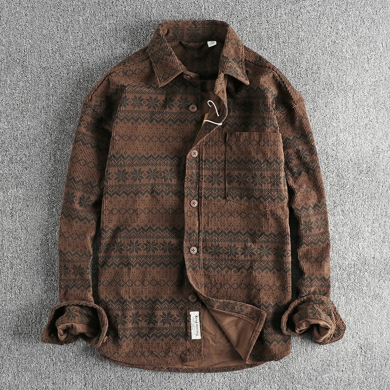 Herren Cordhemd Blau Retro Freizeit