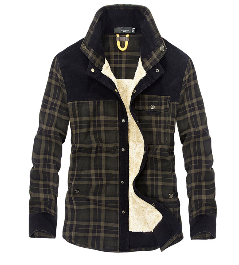 Herren Winterjacke Flanell Warm Stehkragen
