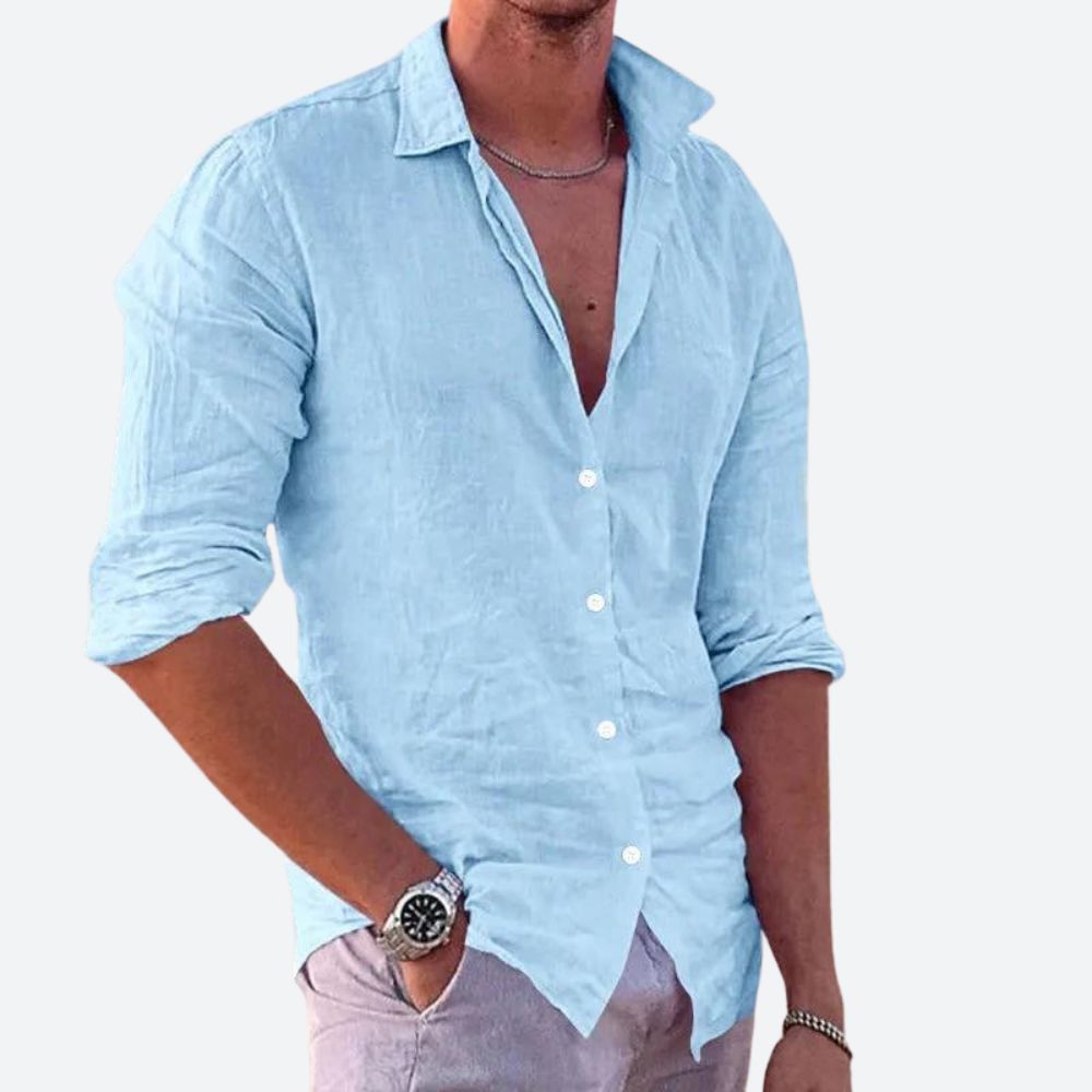 Herren Leinenhemd Bequem Sommerweiß - Norvielle