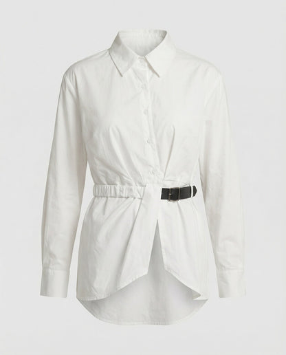 Damen Oversize Bluse Langarm Mit Gürtel