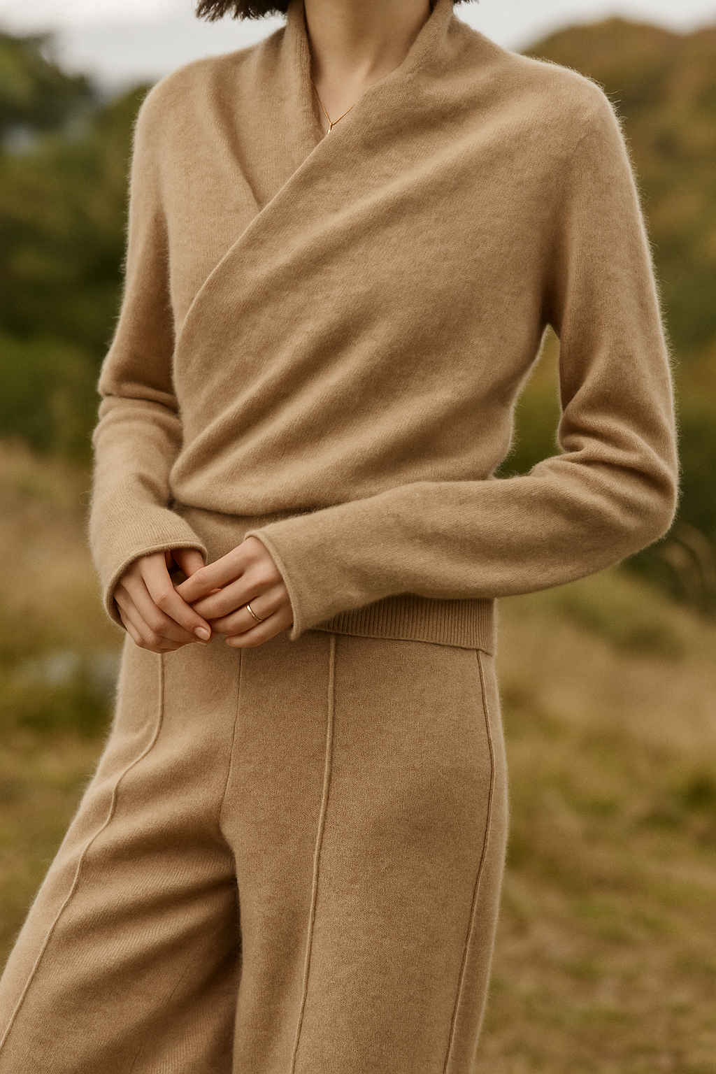 Damen Wickelpullover Überkreuzdesign aus Kaschmir Modern