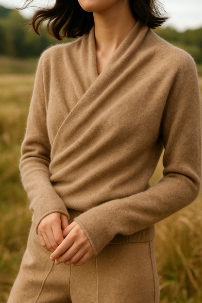 Damen Wickelpullover Überkreuzdesign aus Kaschmir Modern