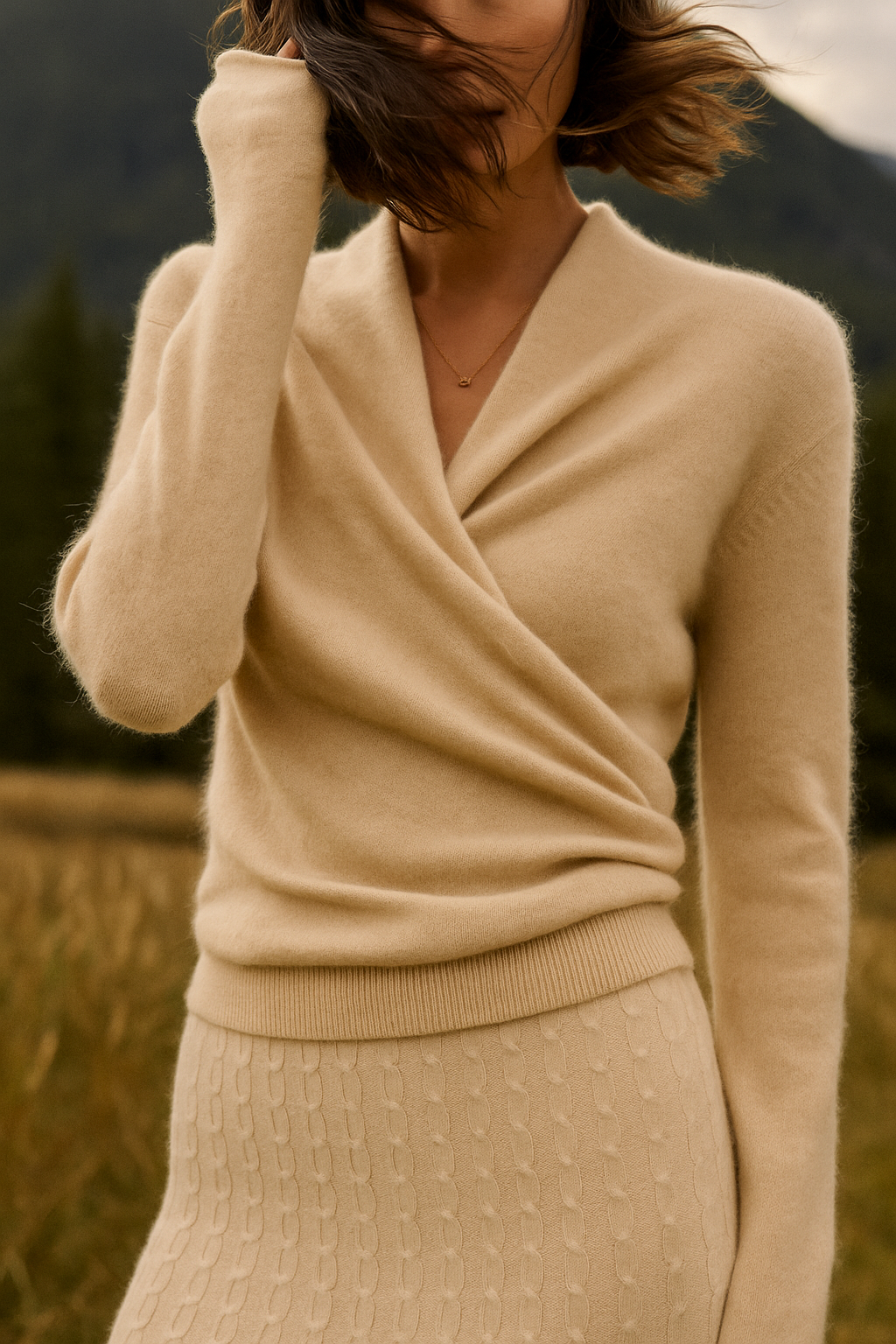 Damen Wickelpullover Überkreuzdesign aus Kaschmir Modern