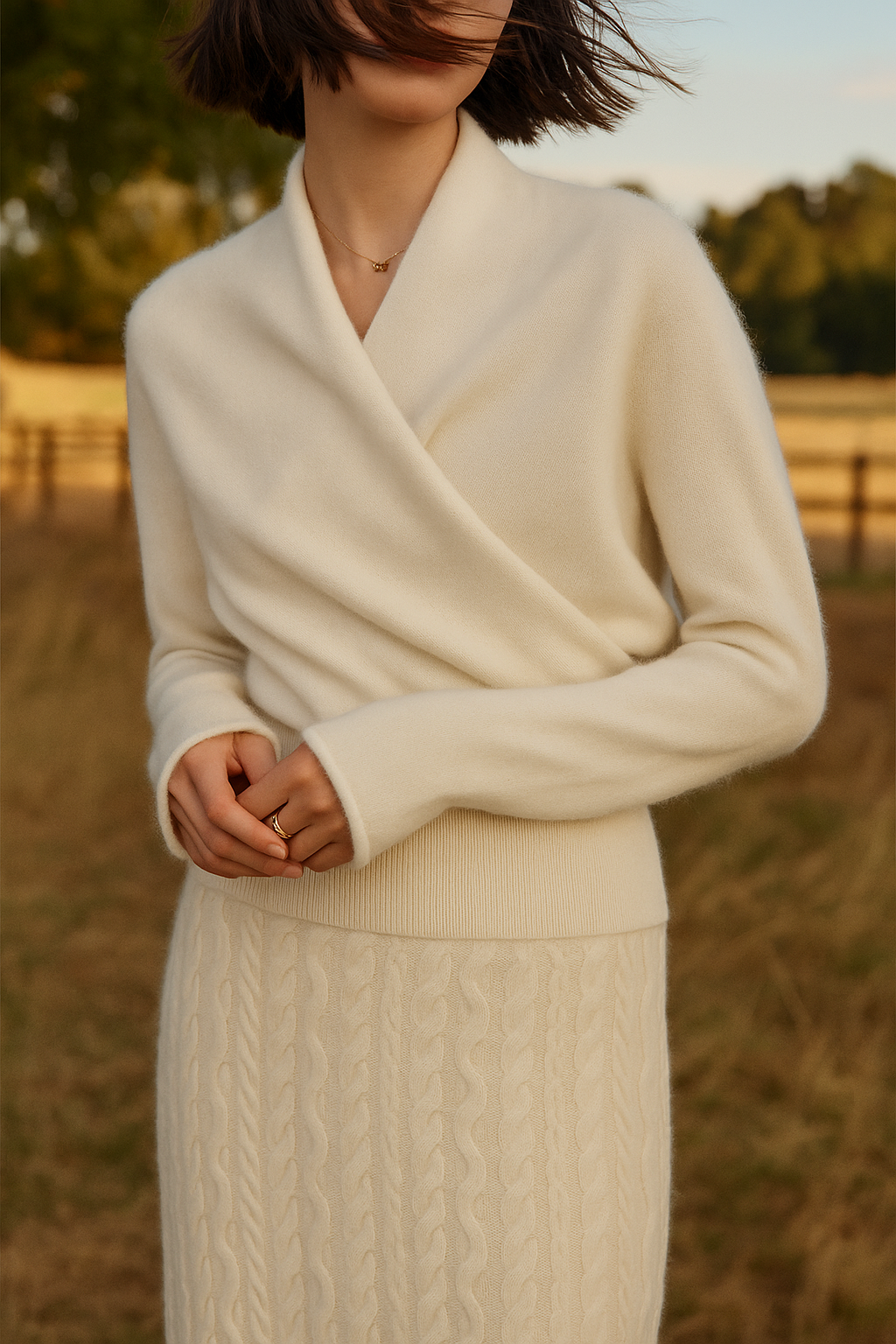 Damen Wickelpullover Überkreuzdesign aus Kaschmir Modern