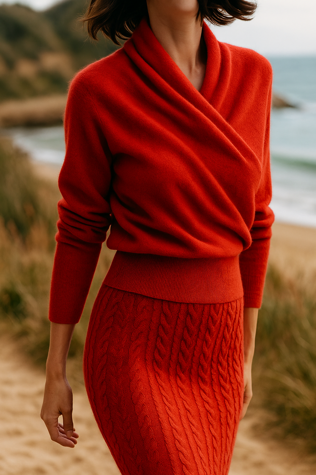 Damen Wickelpullover Überkreuzdesign aus Kaschmir Modern