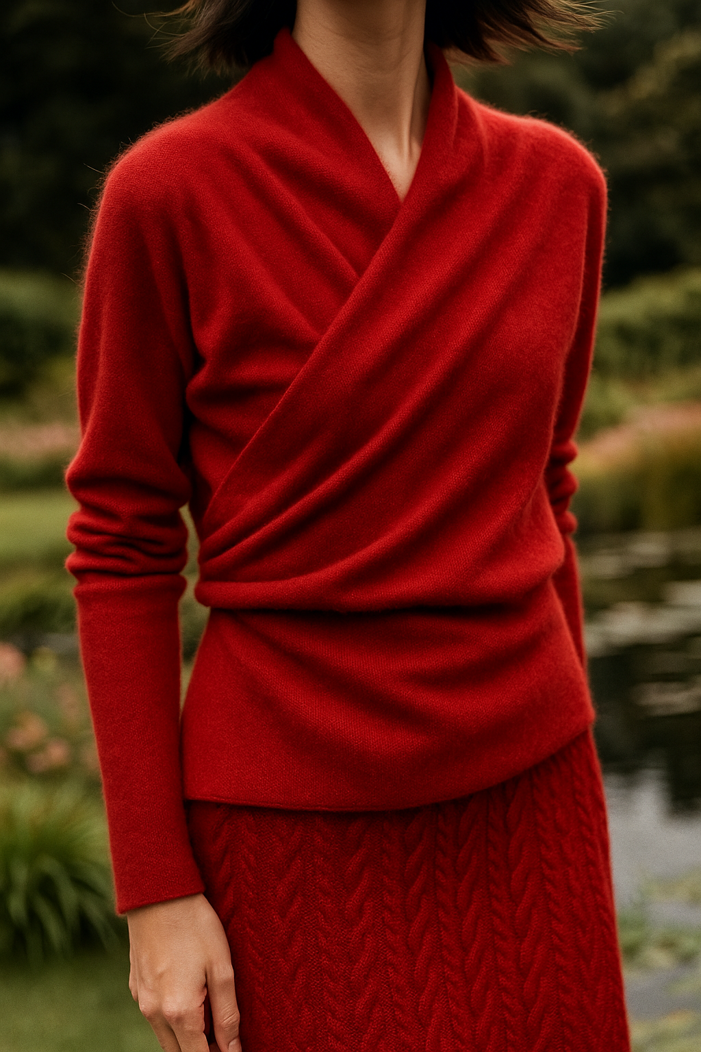 Damen Wickelpullover Überkreuzdesign aus Kaschmir Modern