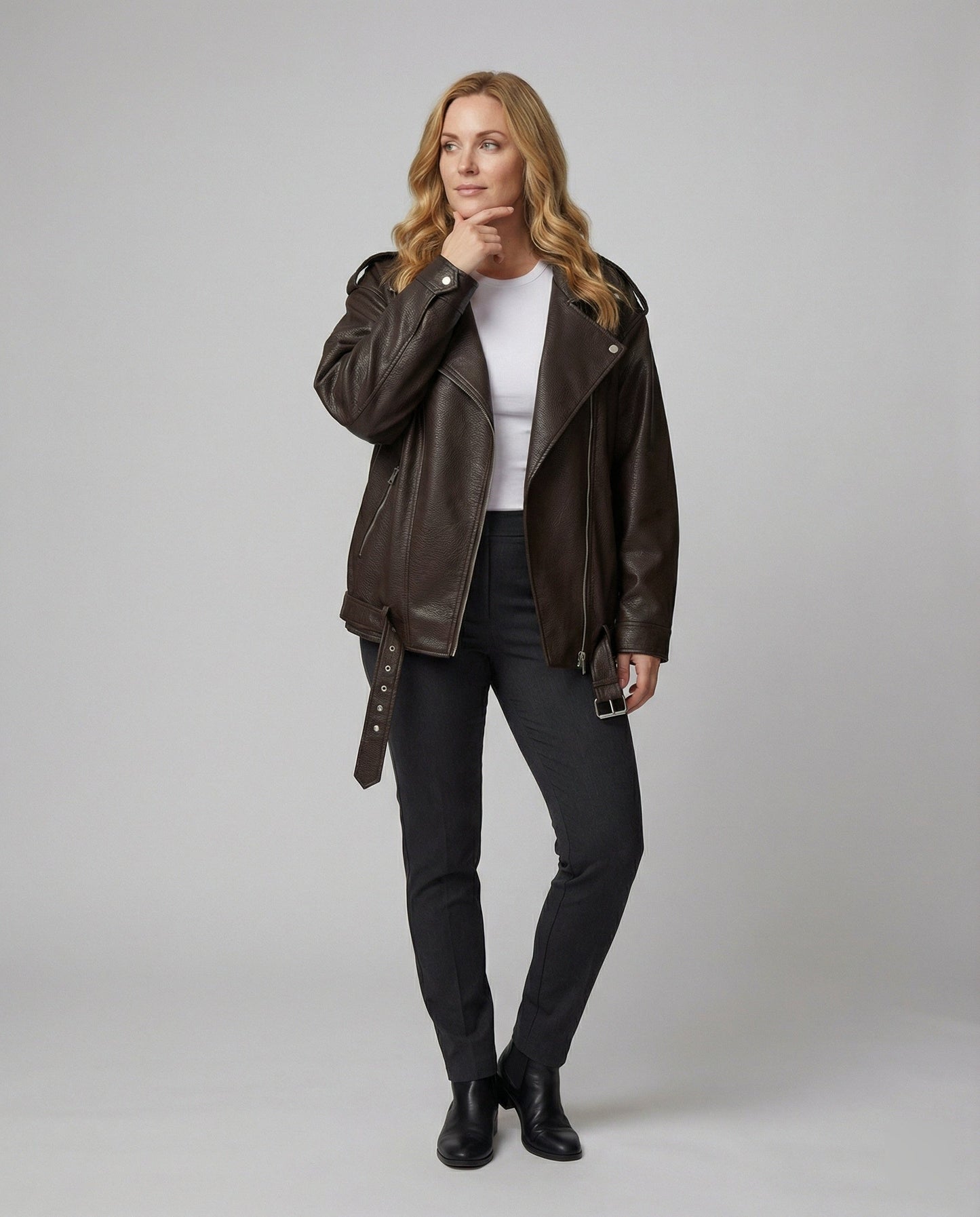 Damen Lederjacke Plus Size Bikerstyle