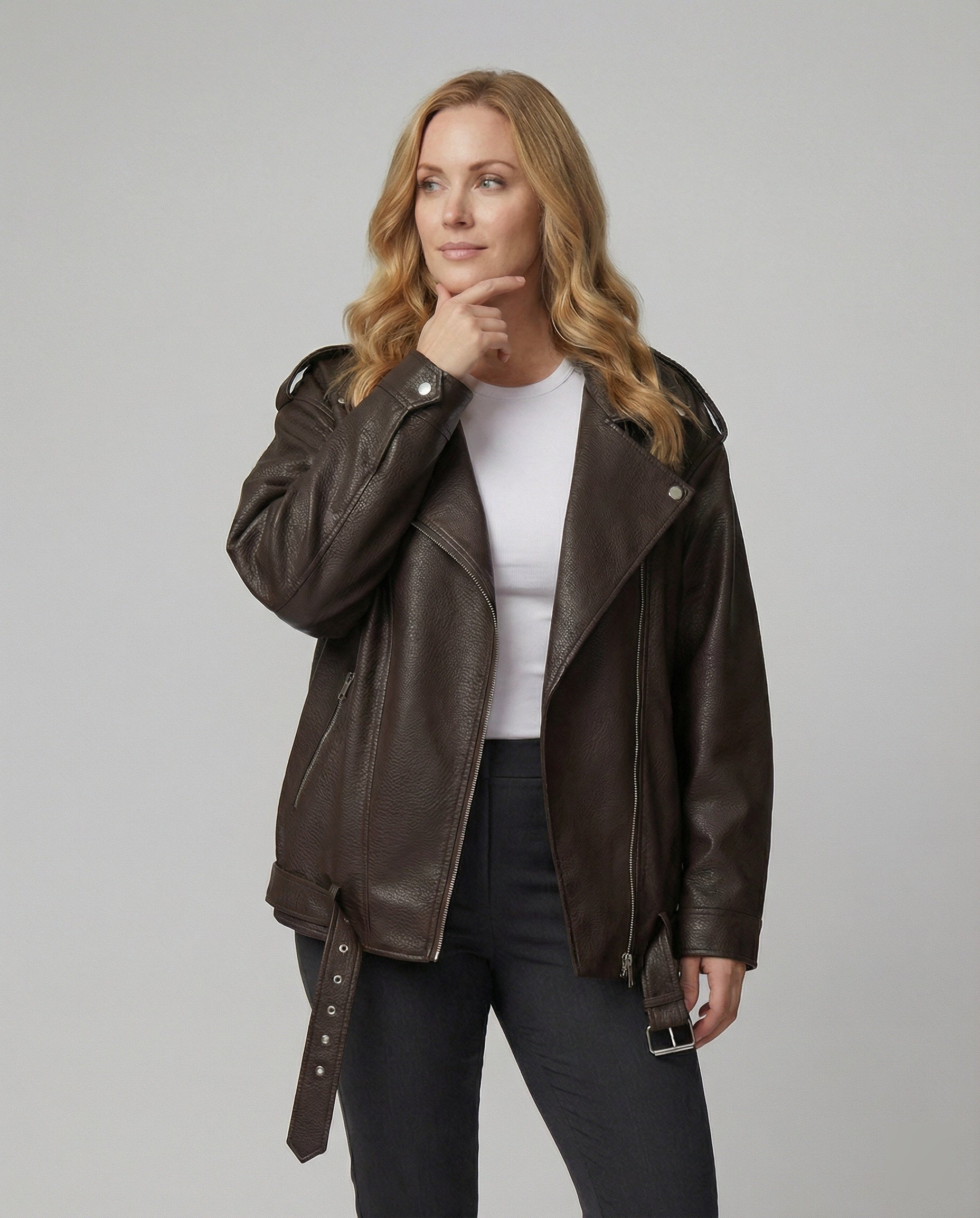 Damen Lederjacke Plus Size Bikerstyle Schwarz - Norvielle