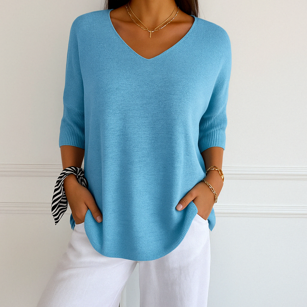 Damen Kurzarm-Pullover V-Ausschnitt Sommer
