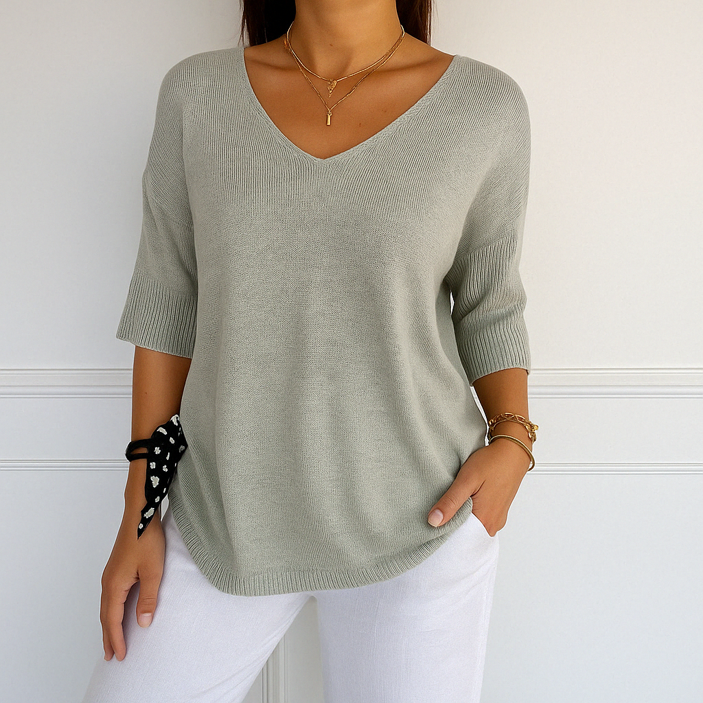 Damen Kurzarm-Pullover V-Ausschnitt Sommer