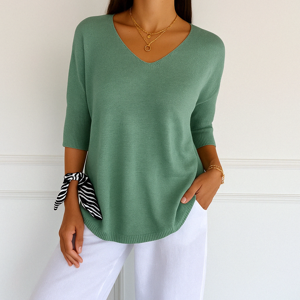 Damen Kurzarm-Pullover V-Ausschnitt Sommer